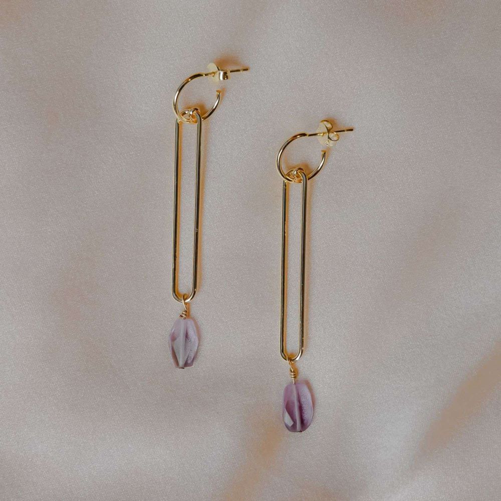 925 Silver Yellow Gold Natural Amethyst Delicate Drop earring manufacturer